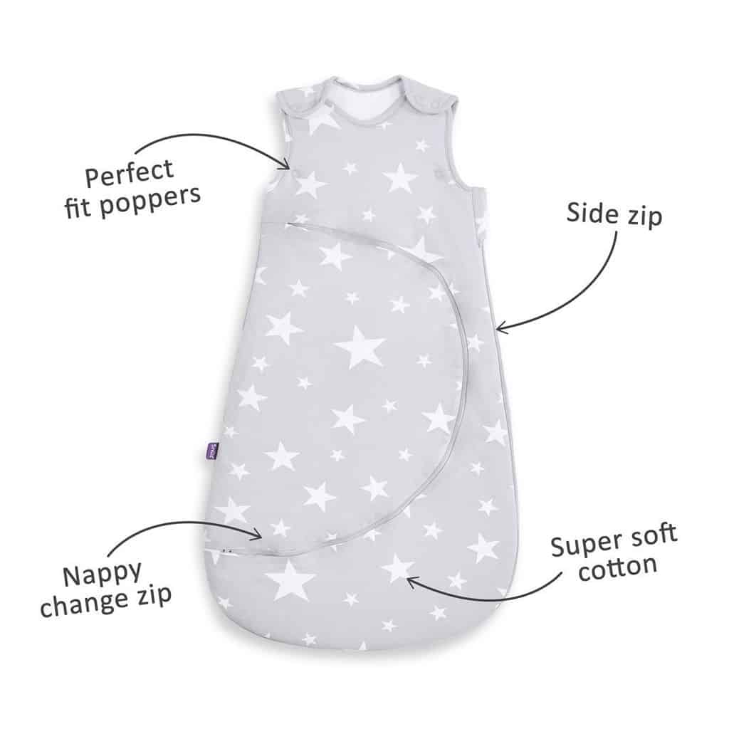 Blankets & Sleeping Bags SnuzPouch Sleeping Bag – 2.5 TOG – White Stars Pitter Patter Baby NI 5