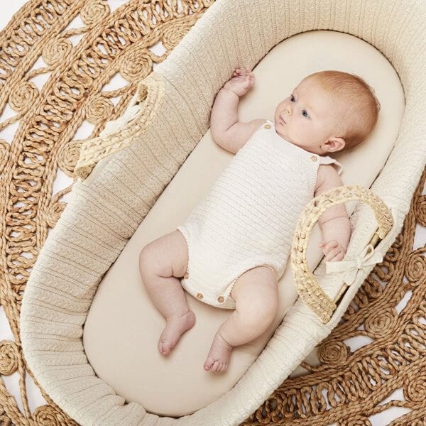 Moses Baskets & Stands NATURAL KNITTED MOSES BASKET & MATTRESS – LINEN Pitter Patter Baby NI 4