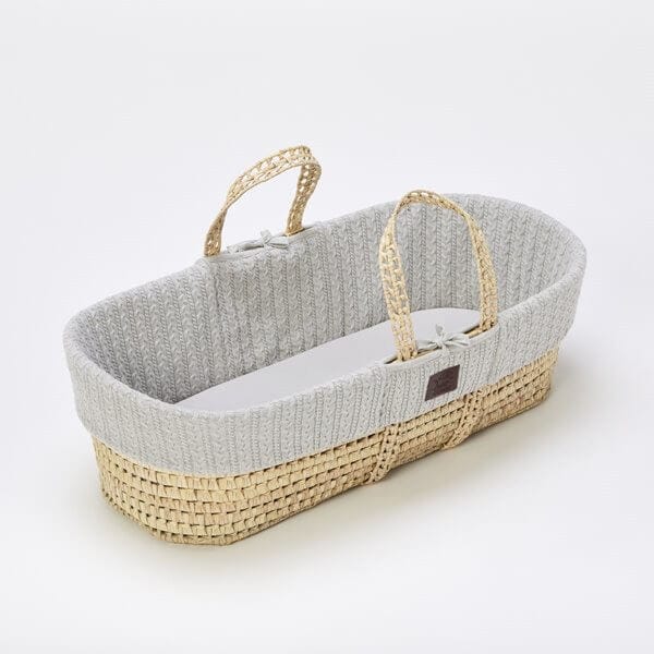 Moses Baskets & Stands NATURAL KNITTED MOSES BASKET, MATTRESS & STAND – DOVE GREY Pitter Patter Baby NI 5