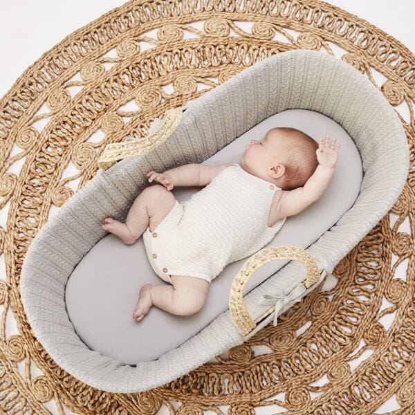 Moses Baskets & Stands NATURAL KNITTED MOSES BASKET, MATTRESS & STAND – DOVE GREY Pitter Patter Baby NI 7