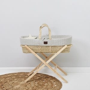 Moses Baskets & Stands NATURAL KNITTED MOSES BASKET, MATTRESS & STAND – DOVE GREY Pitter Patter Baby NI