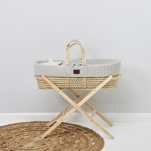Moses Baskets & Stands NATURAL KNITTED MOSES BASKET, MATTRESS & STAND – DOVE GREY Pitter Patter Baby NI 9